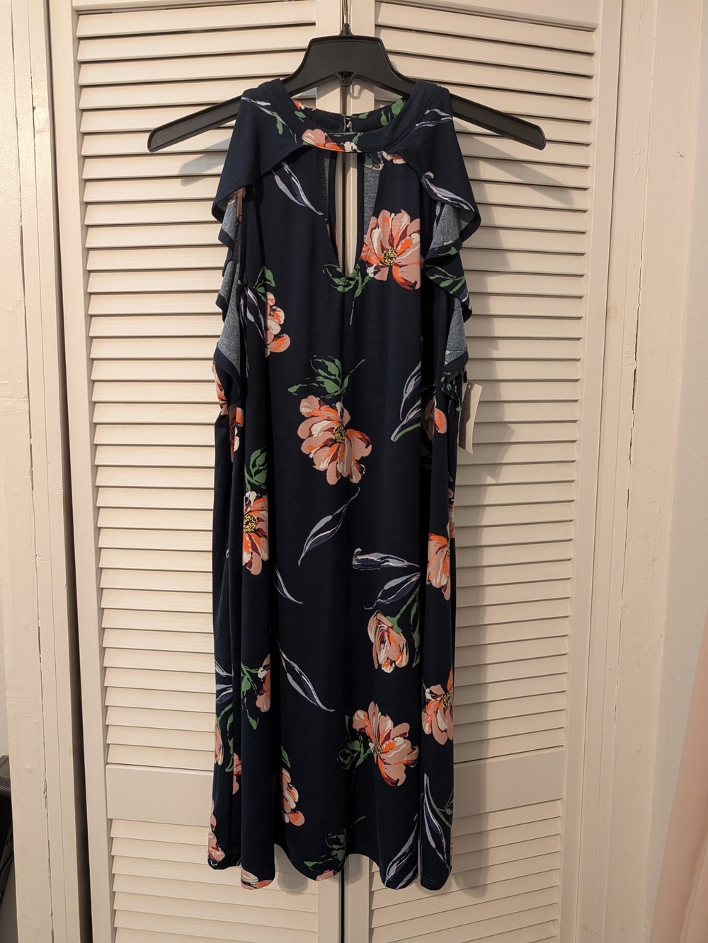 Xhilaration Navy Floral Cold-Shoulder Midi Dress